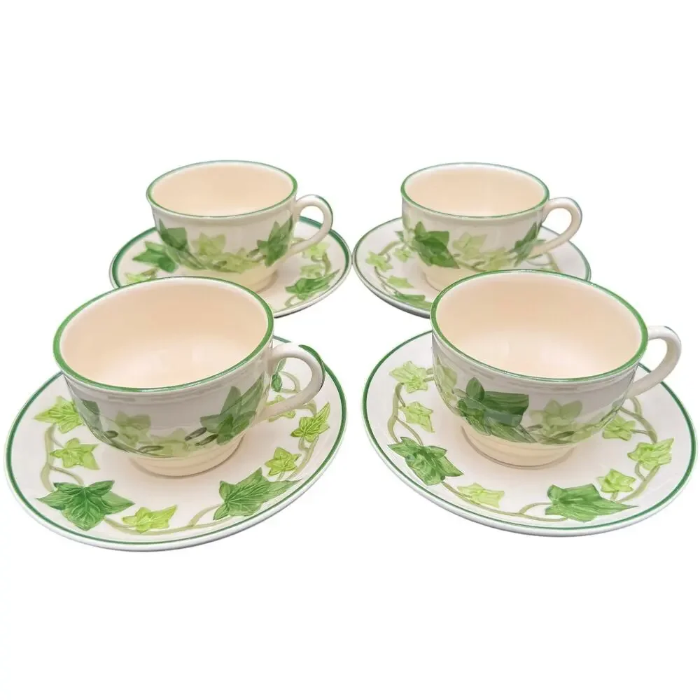 Vintage Franciscan Ivy USA Dinnerware  Cups & Saucers Set of 4 (8 pcs)